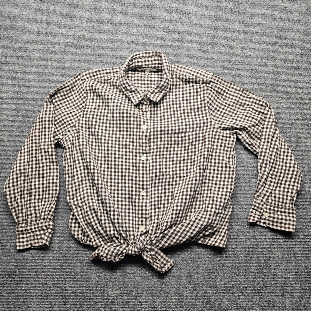 Madewell Brown Gingham Tie Front Button Down Shirt Long Sleeve Size M